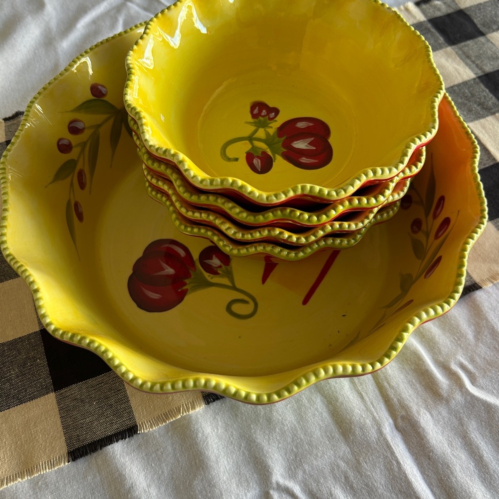 Yellow Floral Ceramic Bowl Set